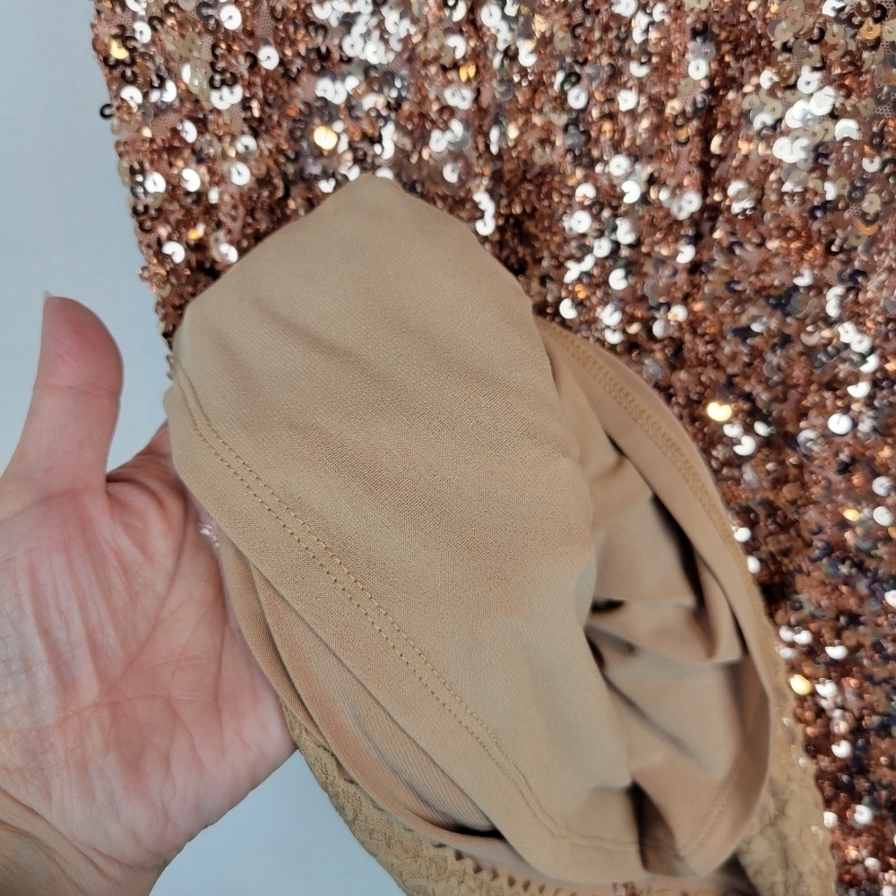 NWT Dress The Population Zoe Sequin Body Con Minidress in Soft Copper Size XL - Picture 9 of 14